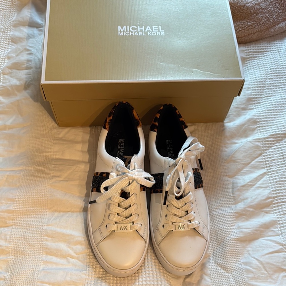 Michael Kors White Sneakers with Leopard Accents